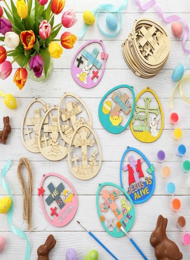 DoubleFill مجموعة DoubleFill المكونة من 26 قطعة من بيض عيد الفصح الديني للأطفال، مجموعة زينة بيض خشبي "قام يسوع" يمكنك تلوينها بنفسك، مثالية لأنشطة فصول مدارس الأحد وحفلات الأطفال. - Image 4